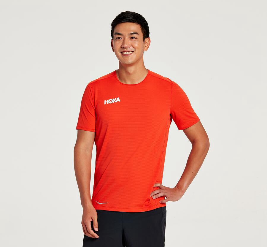 Haut Hoka One One Performance Short Sleeve Homme - Rouge - WSO-507163